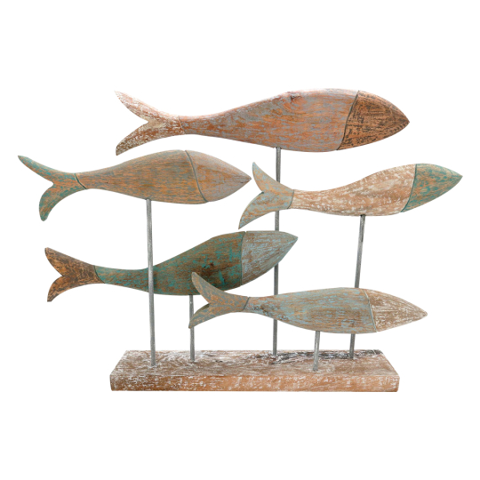 Furaha Wooden School Of Fish Curio
