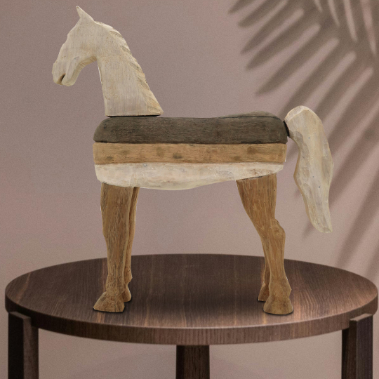 Front view of the Bongani Wooden Horse Sculpture handmade from natural wood, Shop Online at Artisans Rose