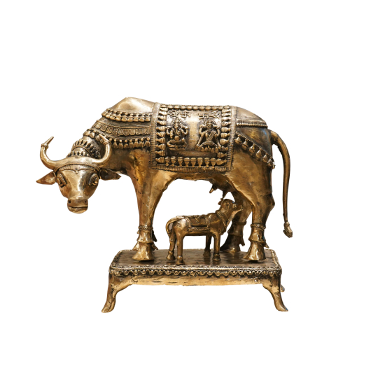 Dhokra Cow & Calf Set With Base