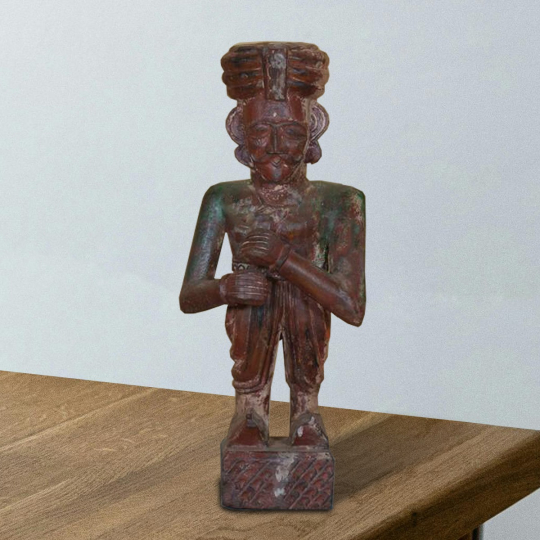 Front view of Odessa Wooden Statue in assorted human forms with reclaimed teak and multicolor weathered finish