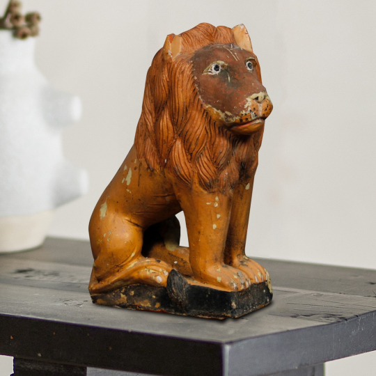 Front view of the Handmade Zevran Clay Lion Statue in multi-colour finish made from clay