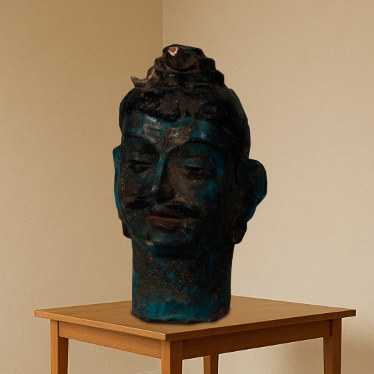 front view of Liloreth multicolor reclaimed wooden face busts with weathered finish