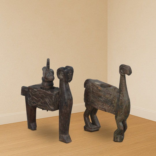 front view of Averyna Vintage Wooden Relic made from teak wood with brown rustic finish
