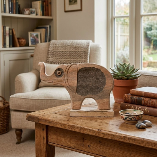 Room setting Iraleen Elephant Curio On Stand - Artisans rose