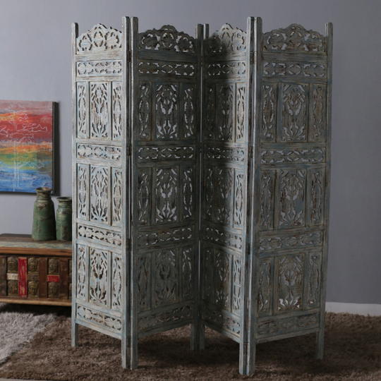 Room setting displaying the Divide And Rule Wooden Kashmiri-Style Room Divider-Artisans Rose