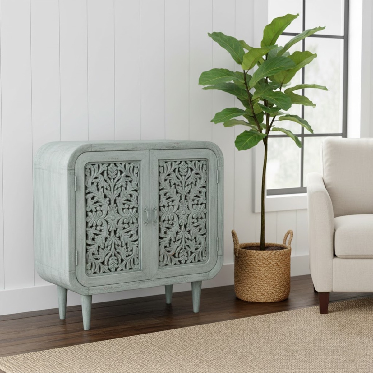 The Meadowcrest wooden sideboard to add a fusion between the old and new