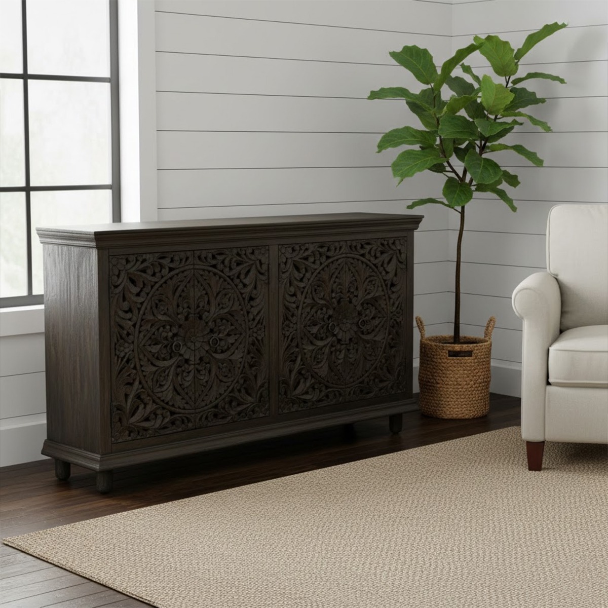 The Ravenwood Wooden sideboard adds drama to a room