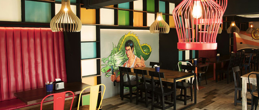 Custom restaurant decor project by Artisans Rose at Orange Wok, Chennai