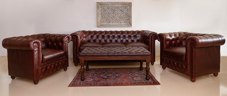 Stylish leather sofa enhancing modern living room decor