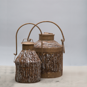Antique-look decorative drum element enhancing vintage interior aesthetics 