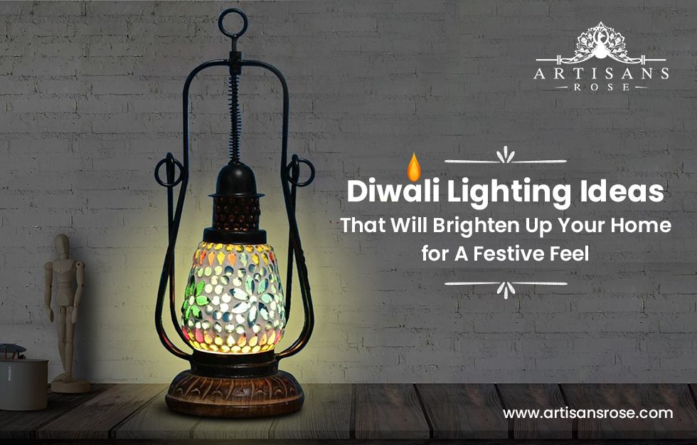 Festive Diwali home lighting setup showcasing traditional lamps and ambient illumination