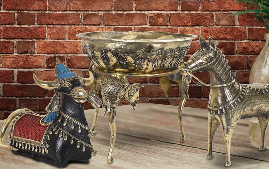 Traditional Dhokra art crafted in brass showcasing tribal craftsmanship