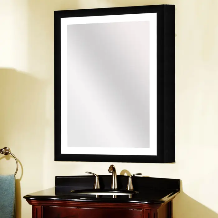 Rectangular LED wall mirror with clean modern design