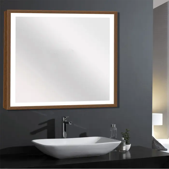 Square LED wall mirror with sleek design