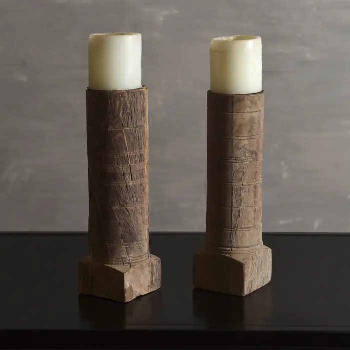 Vintage charpoy‑style candle holder with rustic wooden design