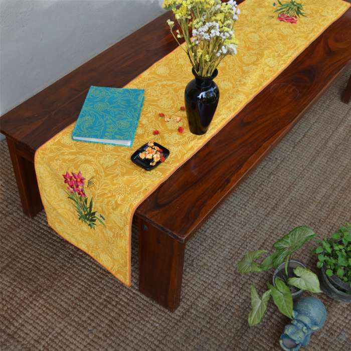 Elegant mustard table runner for dining and festive table styling