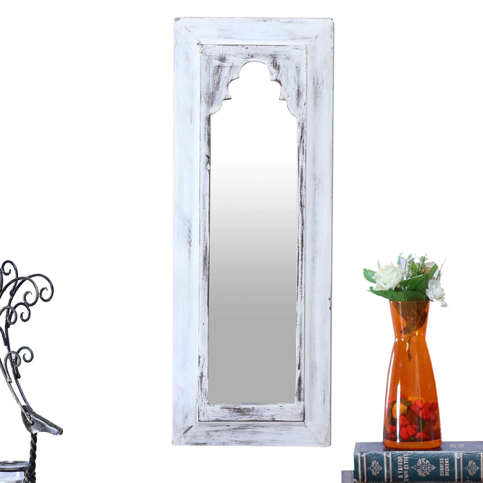 White vintage minaret‑style mirror with ornate detailing